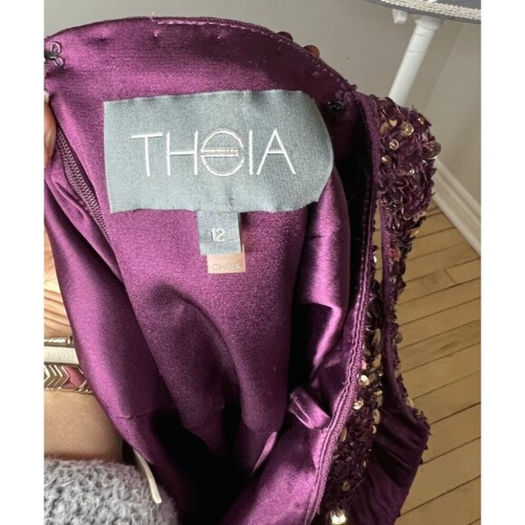 Theia Gown Purple Beaded Silk Sleeveless โ Size 12 โ Gala/Wedding - Picture 4 of 4